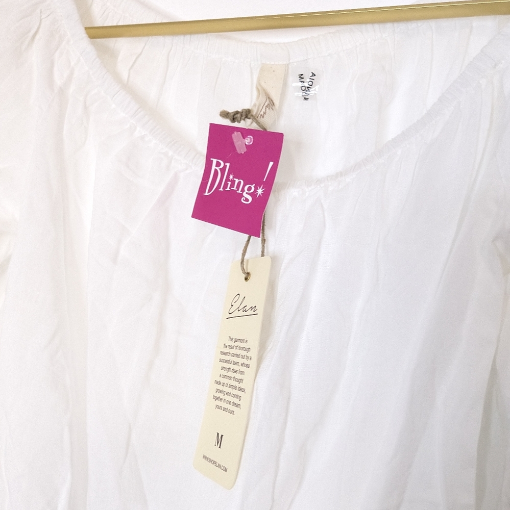 NWT Elan Medium‎ White Cropped Off the Shoulder Tie Front Bell Sleeves Top - Picture 4 of 10